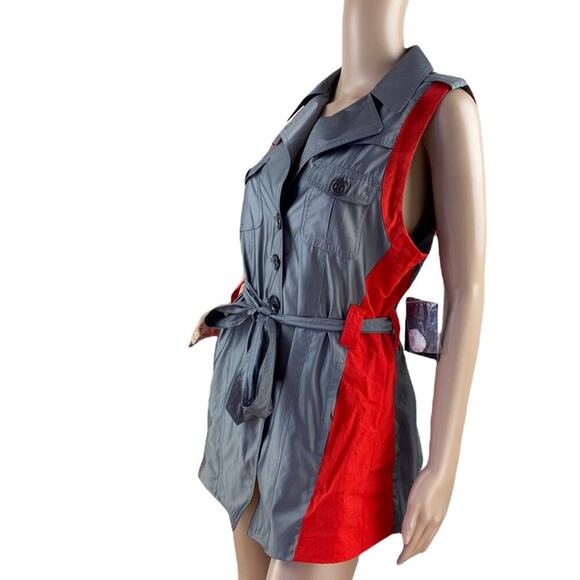 New GET Women Colorblock Gray Red Sleeveless Asymmetric Hem Vest Jacket M - Picture 2 of 2